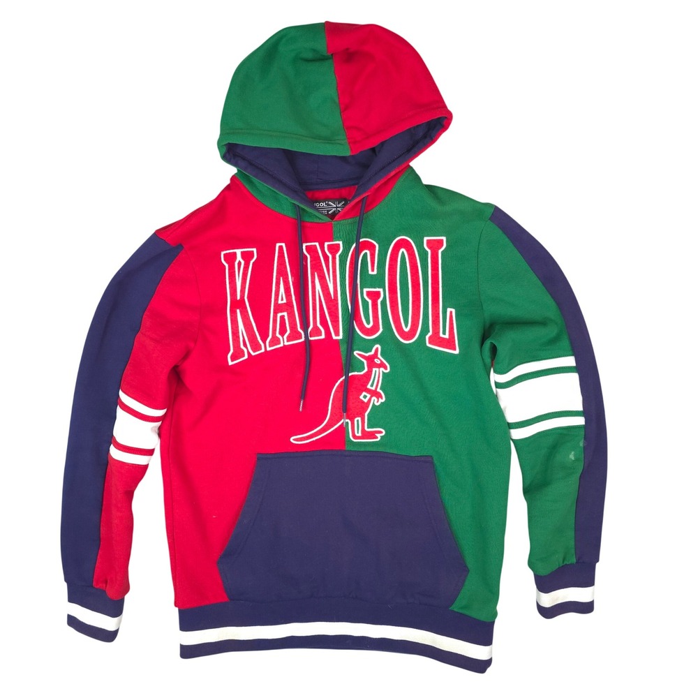 Kangol Colorblock Hoodie Mens Medium Red Green Navy Blue Embroidered Logo 90s